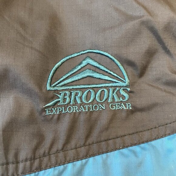 Vintage Brooks Windbreaker Size Large Hooded Exploration Gear Teal Blue Full ZIp - Picture 4 of 10